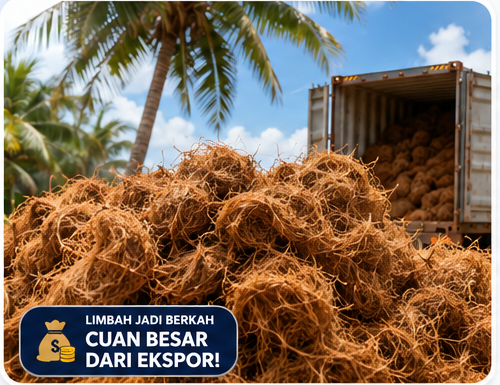 Tumpukan limbah serabut kelapa siap diolah untuk ekspor